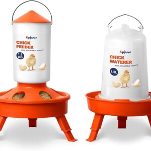 Chick Feeder and Waterer Kit, Top Fill 1.5kg Chick Feeder and 1.5L Chick Waterer with 3 Adjustable Heights