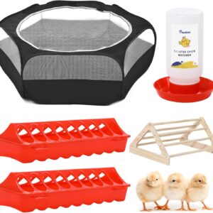 Pawaboo 5-in-1 Chicken Brooder Box for Chick Starter Kit, Includes Pet Cage Tent, Chicks Perch, Chicks Feeder, 1.1L Chick Waterer, Chicken Supplies (Brooder Set), Black