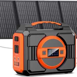 Solar Powered Generator 300W Rated, Portable Solar Generator Power Station with Solar Panels 40W Included, 220Wh Sola Power Bank with AC Outlet 110V Pure Sine Wave for Home Use Camping Outdoor