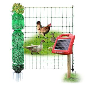 ANDMON Electric Fence Chicken Netting Kit - Electric Poultry Netting, 48" x 164' Electric Fence Netting with 0.53 Joule Solar Electric Fence for Chickens, Ducks, Turkeys, Easy Installation