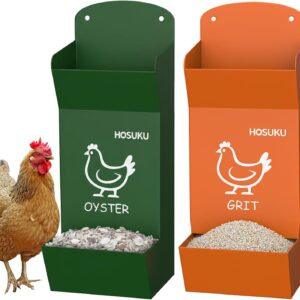 Chicken Oyster Shell & Grit Feeder, 2-Pack Heavy-Duty Carbon Steel — Wall-Mounted or Hanging on Wood/Concrete/Wire Fence, Rust-Resistant Chicken Coop Accessories for Laying Hens