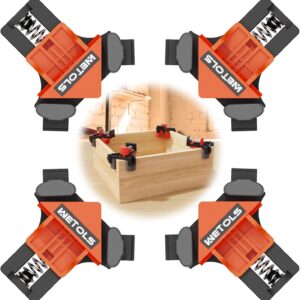 WETOLS Corner Clamp for Woodworking, 90 Degree Right Angle Clamp, Wood Clamps, 4Pcs Adjustable Spring Loaded Woodworking Clamp, Gifts for Dad, Birthday Gifts for Men, Photo Framing, Orange