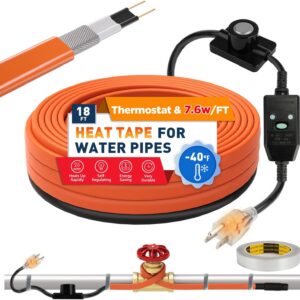 3~100FT Heat Tape for Water Pipes, UL & ETL Certified 18 FT Self-Regulating Pipe Heating Cable with Thermostat for Pipe Freeze Protection, Waterproof Heat Tape for Metal and Plastic Pipes