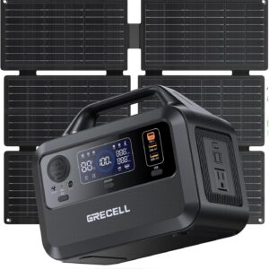GRECELL Solar Generator with 40W Solar Panel Included,230Wh Portable Power Station 1.5hrs Fast Charging, (600W Surge) AC Outlets, LiFePO4 Battery Backup for Outdoor Camping, Trip, Power Outage