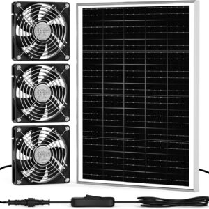 New 5.5" Solar Chicken Coop Fan 3 Kit, 35W Solar Powered Exhaust and Intake Greenhouse Fan Outdoor Waterproof, 16.5ft Cord, Strong Airflow, for Shed Pet House Air Circulation and Ventilation