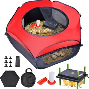 Chicken Brooder Box for Chick Starter Kit - 10 * 12inch Brooder Heating Plate Chick Brooder Pen Chicken Brooder Box 4-in-1 Bundles with Chicken Feeder, Waterer (Brooder Set,Red)