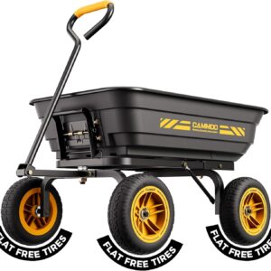 10-in NO-FLAT TIRES 600lb Heavy-Duty Garden Dump Cart 4 Cu.Ft. Utility Wagon with Quick-Release Dumping & Prime Grade 100% Virgin Polypropylene - Not Recycled Material for Landscaping Gardening