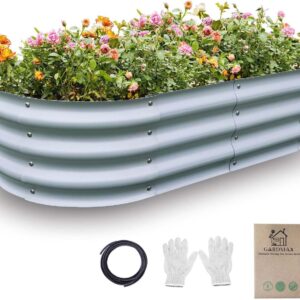 Gardmax Galvanized Raised Garden Bed, Lightweight Planter Boxes Outdoor with Easy Assembly, Large Garden Bed for Vegetables, Fruits, Flower Silver