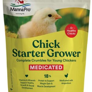 Manna Pro Medicated Chick Starter Grower Feed, Dried High Protein Chicken Food Crumbles with Amprolium for Coccidiosis Prevention, Complete Chicken Feed for Baby Chicks, 5 lb Bag