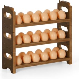 Wooden Egg Holder Countertop Fresh Chicken Egg Holders Storage for Gathering Fresh Eggs, 3-Tier Stackable with 36 Eggs, Farmhouse Home Eggs Rack Organizer Decoration