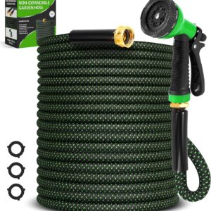 Garden Hose 50ft, Non-Expanding Water Hose, Lightweight, Kink Free, Sturdy, Leak-Proof, Portable, Flexible Hose with 10 Function Nozzle for Outdoor, Yard, Lawn, Car Wash and Camper Use