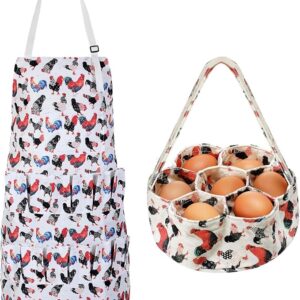 2 Pcs Egg Collecting Apron with 15 Pocket Gathering Basket with 7 Pouch for Chicken Duck Goose Eggs Easter Supplies