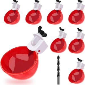 Darcvds Professional Chicken Waterer Cups, 8 Packs Large Chicken Water Feeder, Tee Fittings Poultry Waterer Suitable for Duck, Chicks, Goose, Turkey, Bunny and Bird with Mounting Hole Opener