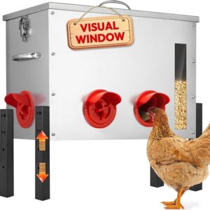 Chicken Feeder Metal 40lb,Automatic Chicken Feeder with Viewing Window,No Waste Height Adjustable Large Capacity Poultry Equipment,Rat Proof,Rodent Proof,Weatherproof Silo,Outdoor Chicken coop