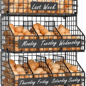 Egg Holder Countertop with 5 Dividers & DIY Nameplate to Separate Eggs, 3 Tier Stackable Wire Storage Baskets for Gathering Fresh Eggs, XXL Large Egg Rack, Wall-Mounted (Patent Pending)
