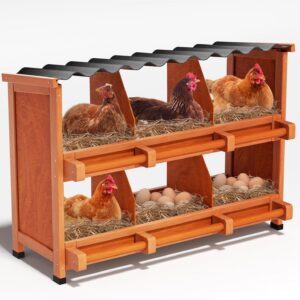6-Compartment Chicken Nesting Boxes for Laying Eggs, Premium Pine Wood Design Without Sharp Edges, Weather-Resistant Sloped PVC Roof Laying Boxes for Hens, Spacious for Large Breeds