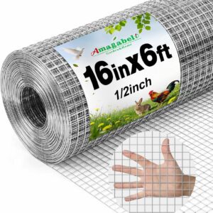 Amagabeli Ture 19 Gauge Hardware Cloth Chicken Wire Fencing 1/2 inch 16in x 6ft Double Galvanized Extra Thick Heavy Duty Welded Wire for Chicken Coop Animal Cage Garden Fence Pet Enclosure Screen
