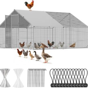 CAMMOO Metal Chicken Coop with Run, 13.1x9.8x6.6ft, Walk-in Chicken Run for Yard with Cover, Upgrade Double Lock & Rust-Proof Mesh, Stainless Steel Ties, Easy Assembly, Chicken Pen for Ducks, Rabbits